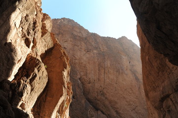 Todgha Gorge or Gorges du Toudra is a canyon in High Atlas Mountains near the town of Tinerhir, Morocco . A series of limestone river canyons, or wadi and neighbor of Dades Rivers