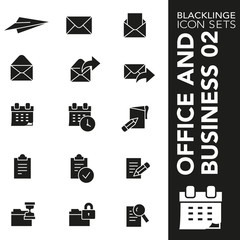High quality black and white icons of office and business. Blacklinge are the best pictogram pack unique design for all dimensions and devices. Vector graphic, logo, symbol and website content.