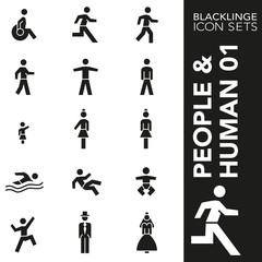 High quality black and white icons of People and Human. Blacklinge are the best pictogram pack unique design for all dimensions and devices. Vector graphic, logo, symbol and website content.