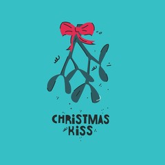 Vector Christmas card-cute mistletoe and the inscription 