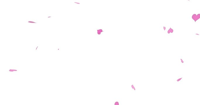 Romantic decoration element. Falling pink hearts on white background. Valentines Day design.