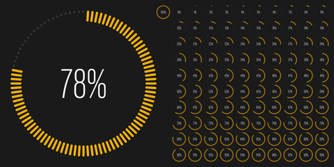 Set of circle percentage diagrams meters from 0 to 100 ready-to-use for web design, user interface UI or infographic - indicator with yellow