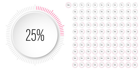Set of circle percentage diagrams meters from 0 to 100 ready-to-use for web design, user interface UI or infographic with 3D concept - indicator with pink