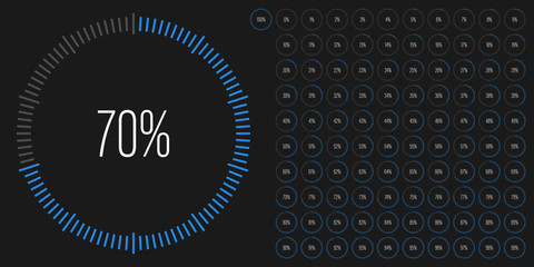 Set of circle percentage diagrams meters from 0 to 100 ready-to-use for web design, user interface UI or infographic - indicator with blue