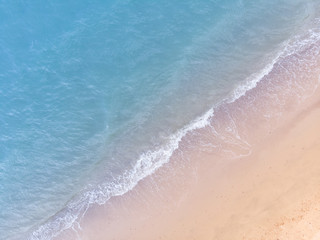 Fototapeta na wymiar Blue sea and white sand beach in summer landscape for web advertisment and poster background.Aerial view of seashore coastline by drone