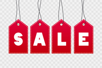 Sale vector icons. Shopping tags. Red label on transparent background for discount, best offer, product, shop, design, advertisement, business