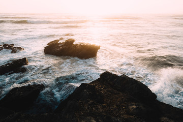 Rocky cliffs in the Atlantic ocean in Portugal 