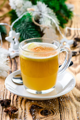 winter hot drink with apple and cinnamon