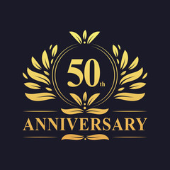 Fototapeta premium 50th Anniversary logo, luxurious golden color 50 years Anniversary logo design celebration.