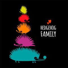 Obraz premium Funny hedgehog family, black silhouette for your design