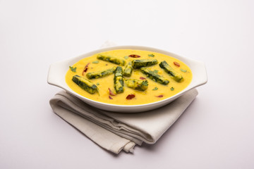 ladies finger or bhindi curry / okra masala gravy. selective focus