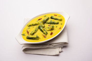 ladies finger or bhindi curry / okra masala gravy. selective focus