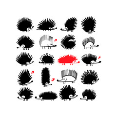Funny hedgehog family, black silhouette for your design © Kudryashka