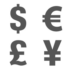 Currency icon set. Money sign. Euro, Dollar, Yen, Pound. Vector illustration. Flat style. EPS 10