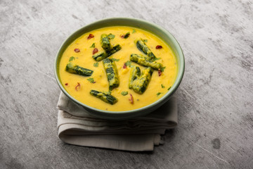 ladies finger or bhindi curry / okra masala gravy. selective focus