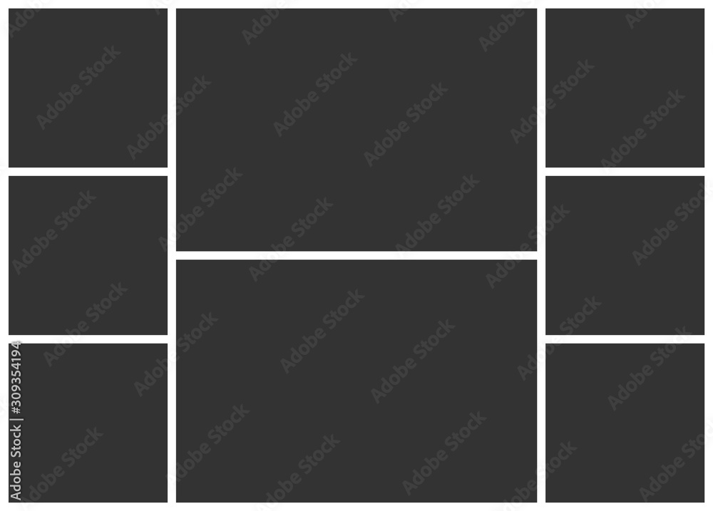 Poster photo collage layout for image montage. 8 parts frame. ready empty photo collage template eight part