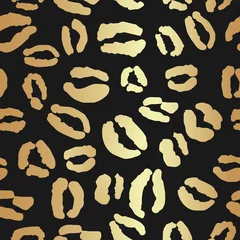 Behang Zwart goud Herhaalpatroon met gouden luipaardprint
