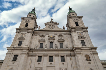 Fototapeta na wymiar Facade of Salzburg Cathedral, main historical building in Salzburg city