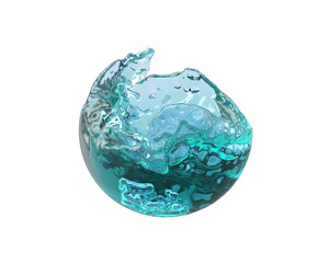 filling the ball with blue water
