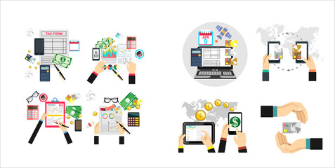 Vector modern flat design and business analysis and planning, consulting, team work, project management, brainstorming, research and development. Concepts web banner and printed materials.