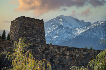 ruins of a fortress in the mountains of the Caucasus.