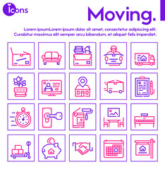 Moving items color linear icons set