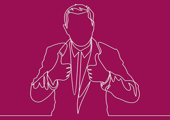 Businessman shows the thumb up- continuous line drawing