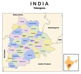 vector illustration of Telangana district map with borders