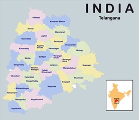 Obraz premium vector illustration of Telangana map in India