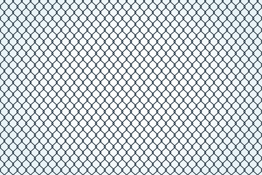 Seamless texture of metal mesh. Barbed fence prison barrier, secured property. Chain link fence wire mesh. Vector illustration flat design. Isolated on white background.