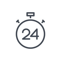 Stopwatch with 24 line icon. Timer countdown vector outline sign.