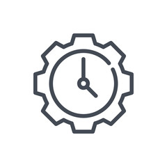 Time management line icon. Gear with clock vector outline sign.