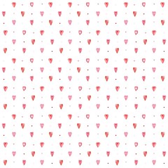 Seamless watercolor pattern of pink hearts on a white background.