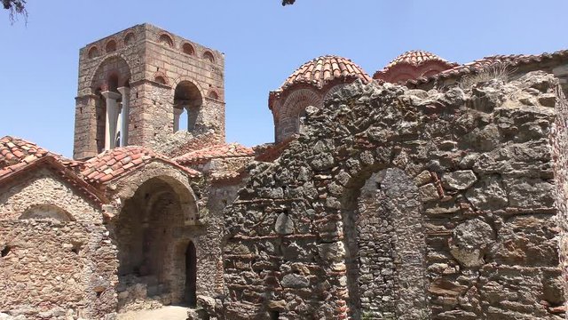Impressions of the Moni Panagia Pantanassa Monastery in the medieval, byzantine "castletown" of Mystras, close to Sparta town, Lakonia, Peloponnese.