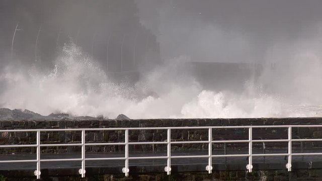 Waves storm city san sebastian basque country coast