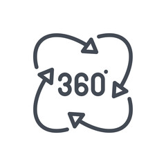 360 degree view rotation line icon. Virtual reality 360 angle arrows vector outline sign.