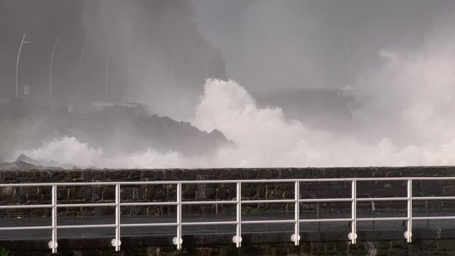 Waves storm city san sebastian basque country coast