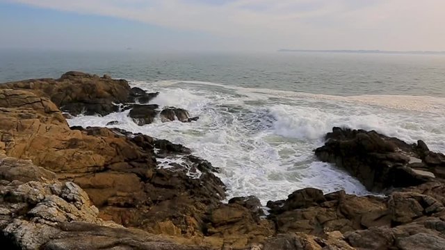 Slow motion footage of waves on the Brittany coastline close to Point du Talud.