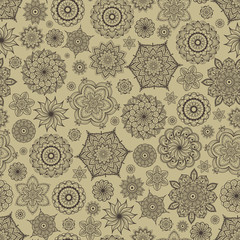 Seamless background  Eastern style. Mandala ornament. Arabic  Pattern. Elements of flowers and leaves. Vector illustration. Use for wallpaper, print packaging paper, textiles.