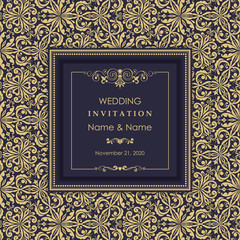 Wedding invitation cards Eastern style. Arabic  Pattern. Mandala ornament. Frame with flowers elements. Vector illustration.