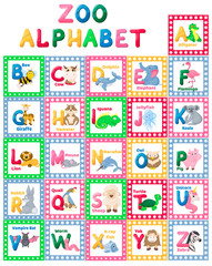 Zoo alphabet animal letters cartoon cute characters isolated different educational vector english abs kid letter illustration.