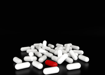 3D Rendering, colorful capsules and white background.