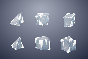 Set of transparency ice cubes and pyramids.