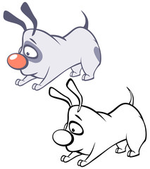 Vector Illustration of a Cute Cartoon Character Hunting Dog for you Design and Computer Game. Coloring Book Outline