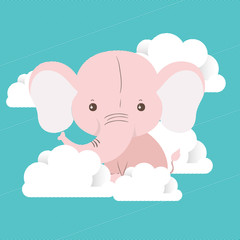 Cute elephant cartoon and clouds vector design