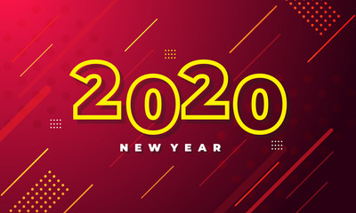 Vector new year 2020 special background with red theme decoration. Simple and modern outline style. Illustration EPS 10
