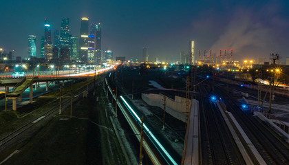 Fototapeta premium Night view of Moscow business center