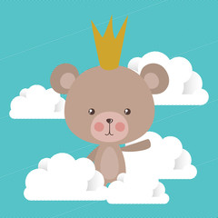 Cute bear cartoon and clouds vector design