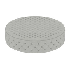 Round quilted white pouf on a white background. 3d rendering