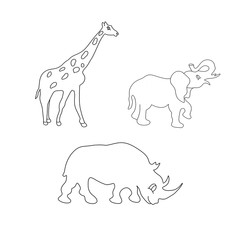 Set for children coloring animals rhino, elephant, Africa giraffe for printing on paper